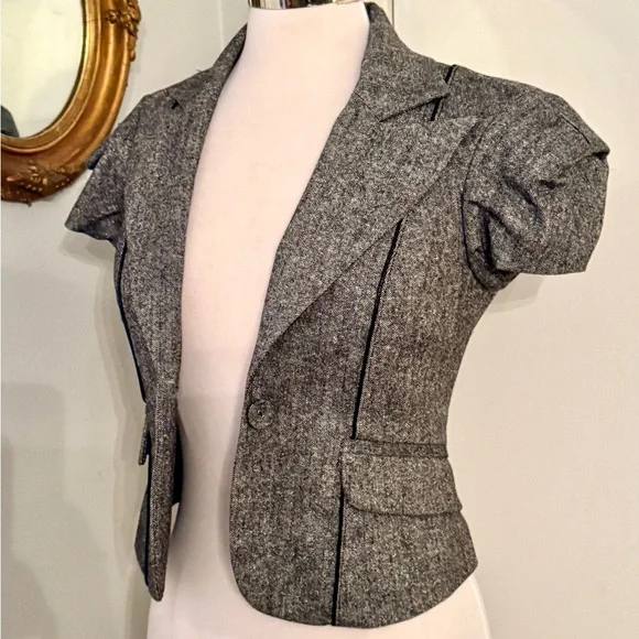 Bebe Cropped Blazer Jacket Gray Wool Blend Steampunk Detailed Fitted Victorian - Picture 2 of 13